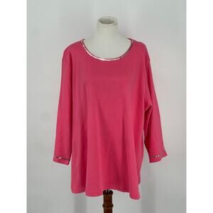 Quacker Factory Hot Pink Sequin 3/4 Sleeve‎ Size 2X Vacation Resort